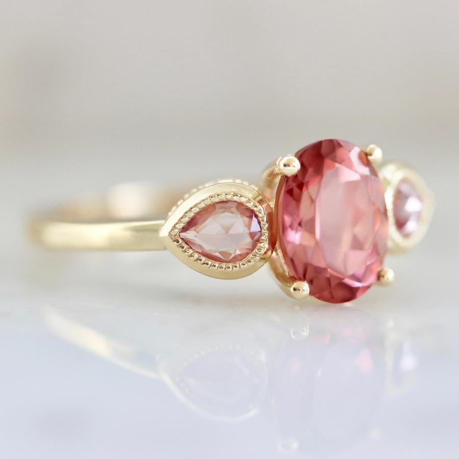 
            Mason Grace Ring Elodie Pink Tourmaline and Sapphire 3 Stone Ring