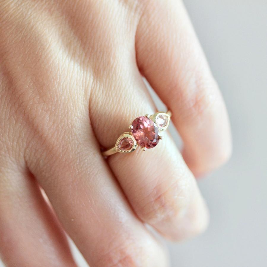 Mason Grace Ring Elodie Pink Tourmaline and Sapphire 3 Stone Ring