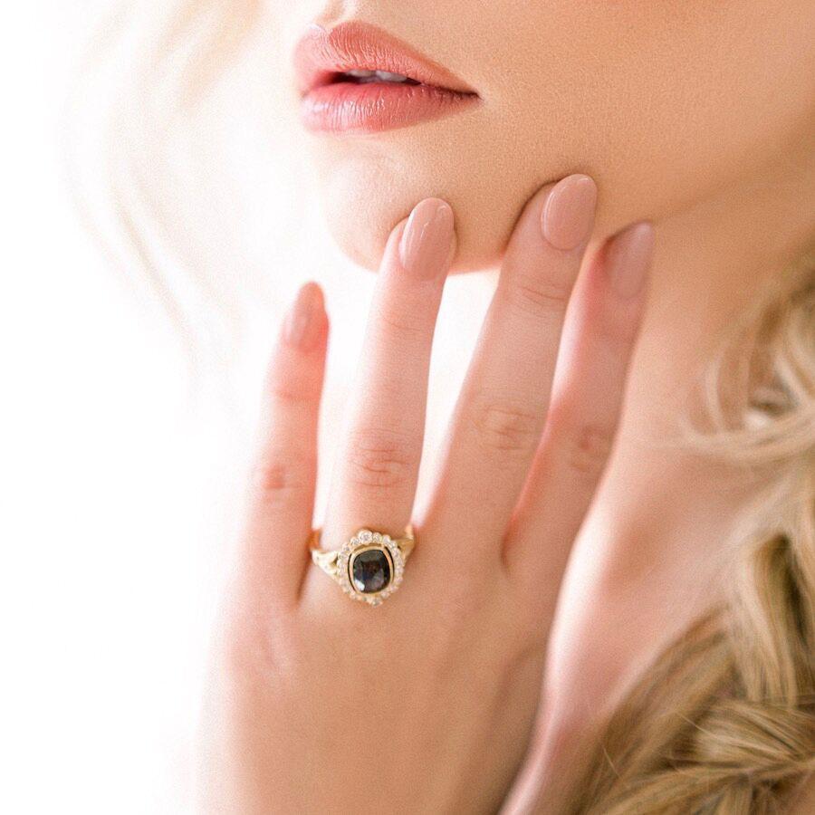 Mason Grace Valentina Salt & Pepper Cushion Cut Diamond Ring