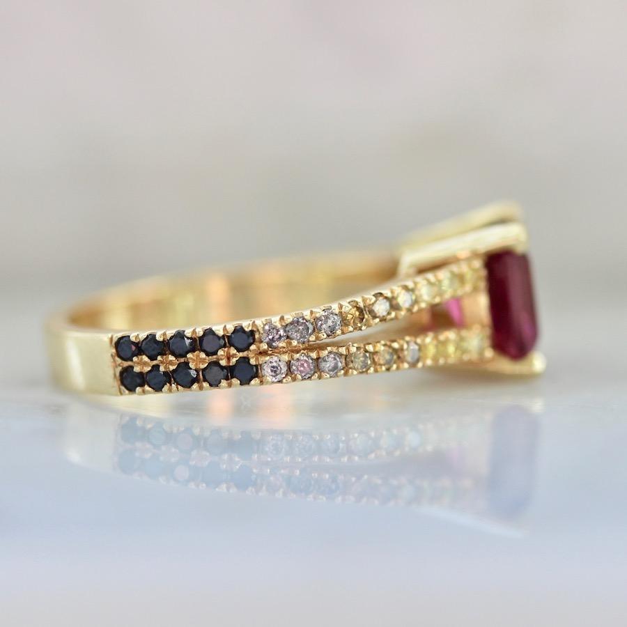 OctaHedron Ring Isla Emerald Cut Garnet and Diamond Medley Ring