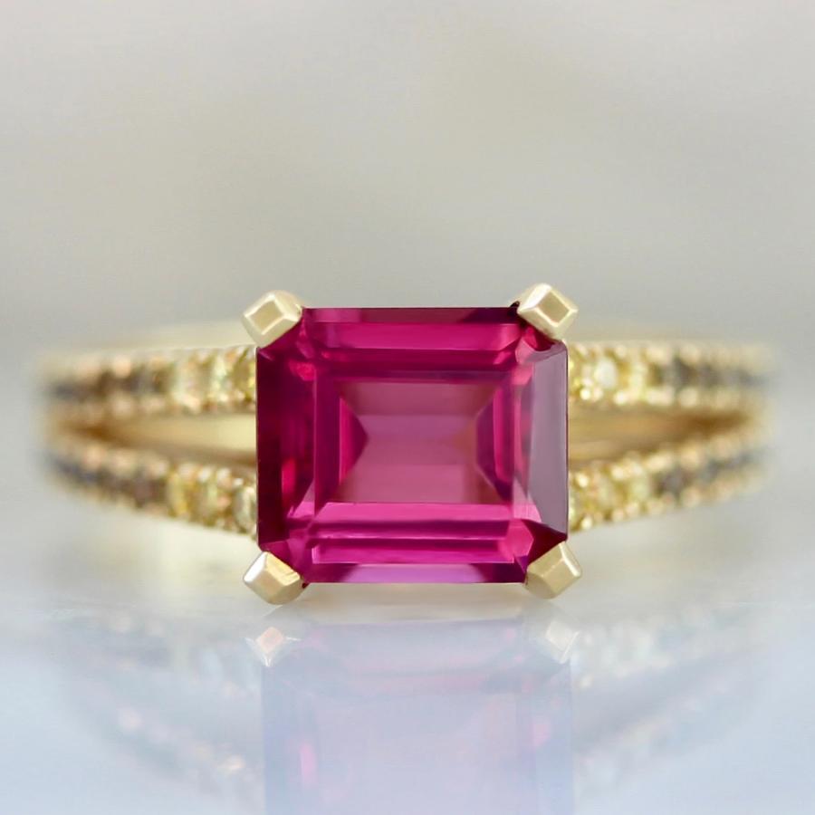 OctaHedron Ring Isla Emerald Cut Garnet and Diamond Medley Ring