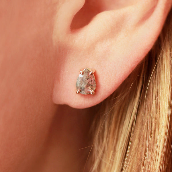 End Goal Salt & Pepper Pear Rose Cut Diamond Earrings