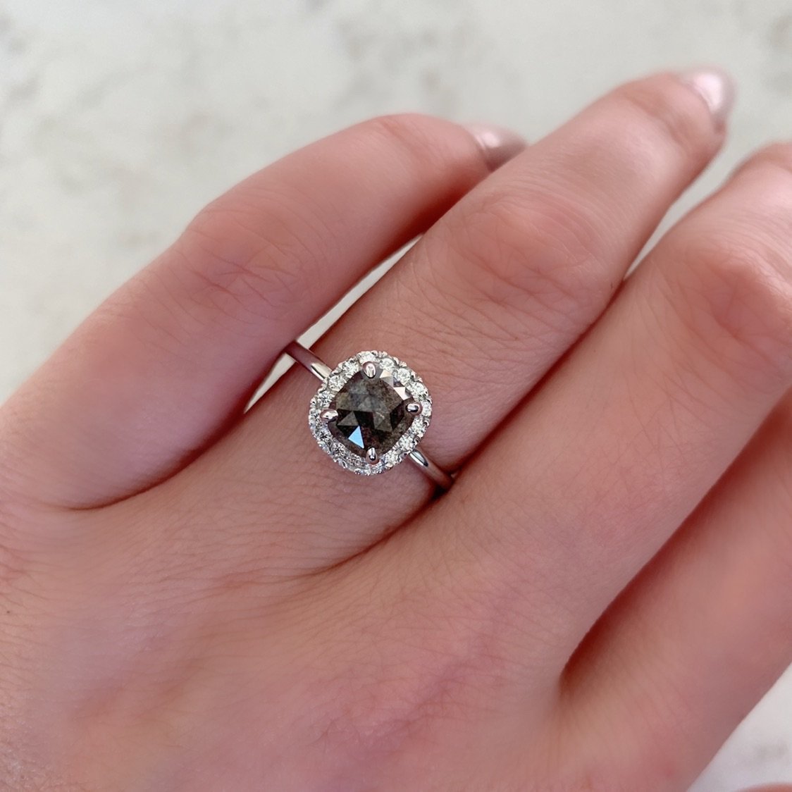 Point No Point Ring Sabine Black Cushion Cut Diamond Ring