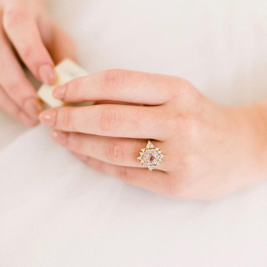 Tippy Taste Ring Rose Hexagon Cut Morganite And Diamond Ring