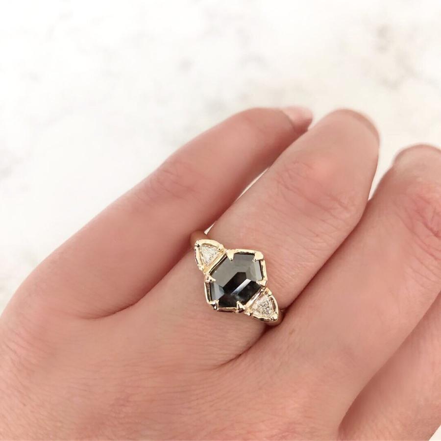 Yuliya Chorna Ring Zodiac Black Hexagon Diamond Ring